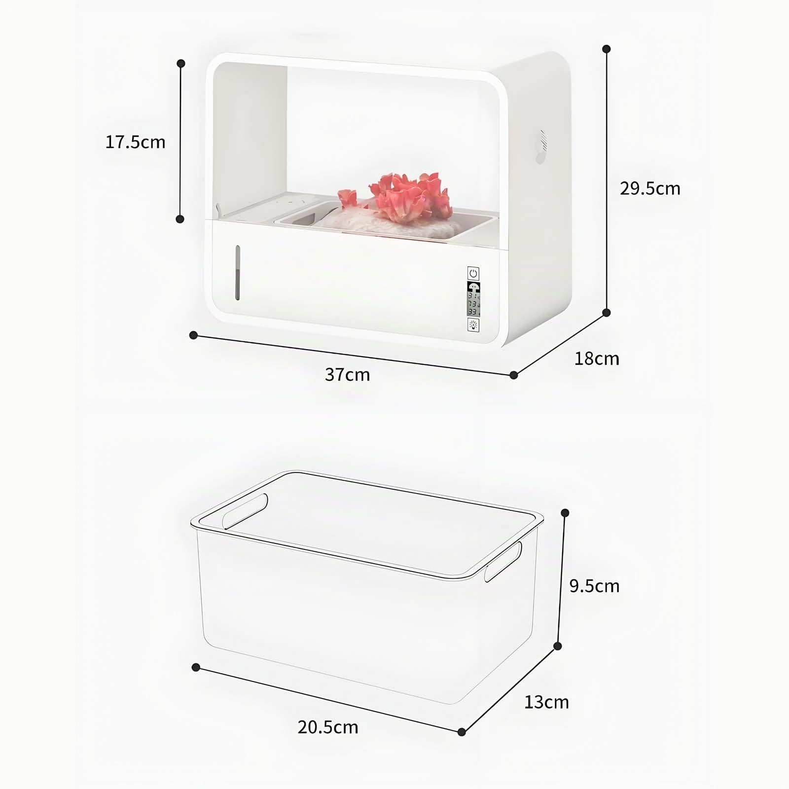 Kit de Cultivo de Setas con humidificación automática, Tienda de Cultivo Inteligente para Interior con luz LED y Pantalla de Temperatura, Caja de Aire estático para Uso doméstico para Setas Shiitake,