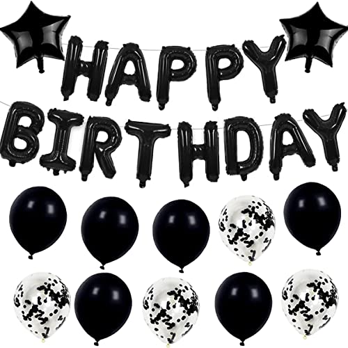 Happy Birthday Ballon,Joyeux Anniversaire Bannière,Kit Guirlande Happy Birthday,Anniversaire Deco pour Fête Anniversaire(noir) Cover