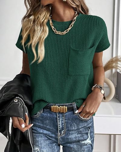 Image of KIRUNDO Summer Fall Short Sleeve Sweater for Women 2026 Casual Sweater Vest Cotton Knit Pullover Tank Tops Fashion Clothing