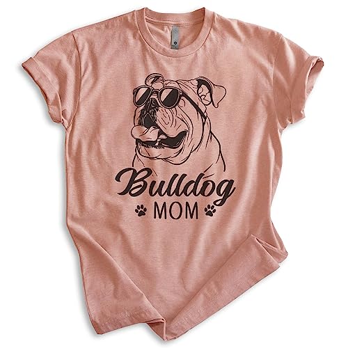 EVERTREE CLOTHING English Bulldog Mom T-Shirt, Unisex Women's Shirt, English Bulldog Owner, Cool Dog Mom Gift, Heather Sunset, Medium