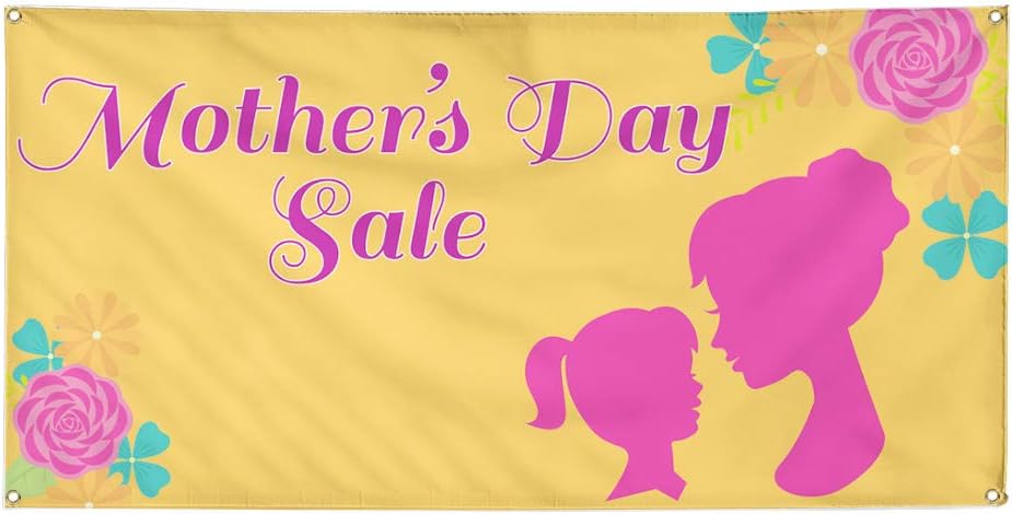 Vinyl Banner Sign Mother's Day Sale Business Outdoor Marketing Advertising Yellow - 20inx50in, 4 Grommets, One Banner