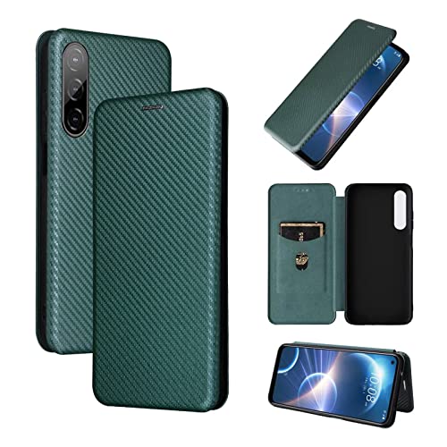 ESONG Funda para HTC Desire 22 Pro,Carbono Funda Tapa Protectora con Ranura para Tarjetas y Cierre Magnético,TPU a Prueba de Golpes + Soporte Gratis,Funda movil,Funda Libro  Verde