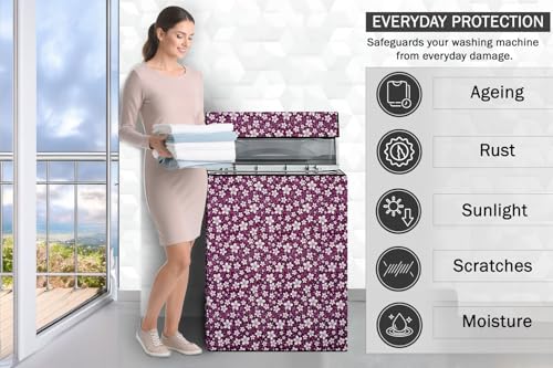 Image of Stylista PVC Washing Machine Cover Compatible for 7 KG Fully-Automatic Top Load TL-RGS, Floral Pattern Purple