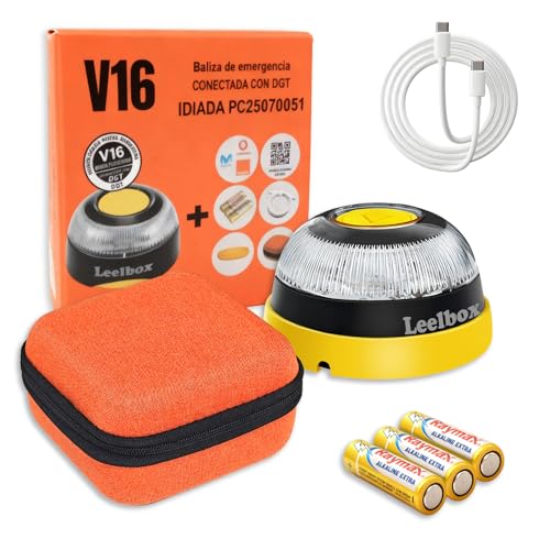 SUNNIFLY Baliza V16 Homologada DGT con Geolocalizador，Luz Emergencia Coche Homologado DGT，3.0 SIM Conexión de Tarjeta, Clasificación IP54, con Bolsa de Almacenamiento