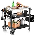 NUUK 3-Shelf Grill Cart with Stainless Steel Top – 20" x 32" Mobile Outdoor Kitchen Table for Pizza Oven, Food Prep, and Dining – Worktable with Wheels,