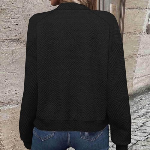 Fall Jackets for Women 2025 Textured Lightweight Bomber Jacket Long Sleeve Casual Coats Outwear Coat with Full Zip3