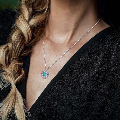 Genuine Heart Turquoise Necklace, Sterling Silver Native Western Vintage Flower Jewelry December Birthstone Birthday Gift for Women3