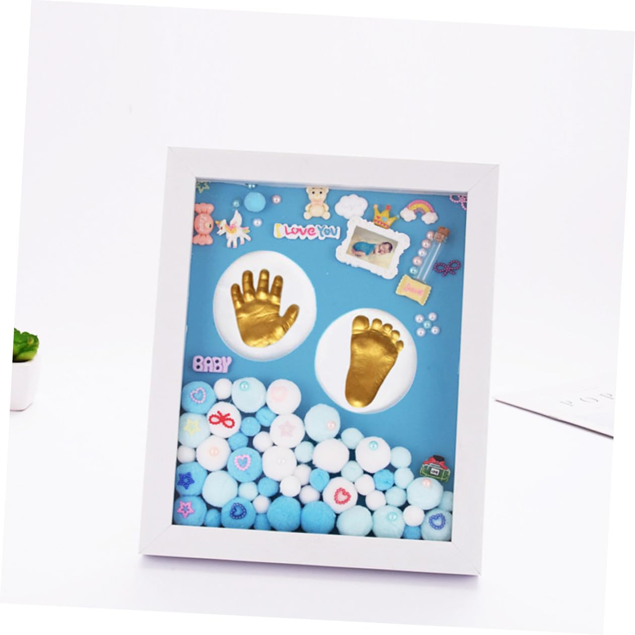 Set 1 Kit Nascita Cornice Foto Oro in Acrilico per Impronte Mani e Piedi Ragazzo Ragazza, Decorazione Parete per Battesimo e Regalo Ragazzo Ragazza