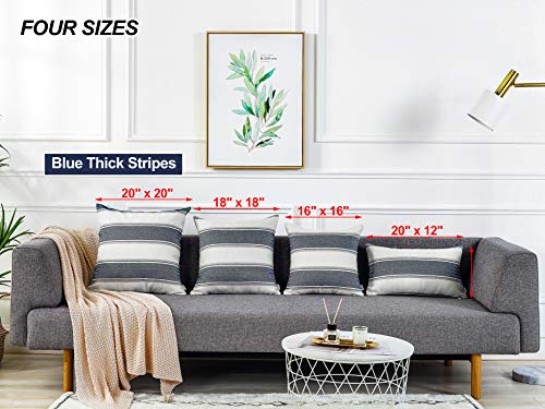 Amhoo Pack Of 2 Farmhouse Linen Throw Pillow Cover Cushion Stripe Decoration Buffalo Retro Pillowcase With Hidden Zipper For Sofa Bedroom Car 18 X 18 Inch Blue #TOP2