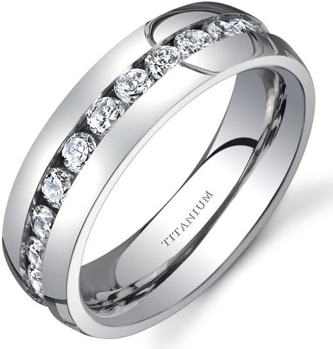 PEORA Designer Titanium Eternity Ring for Women, Wedding Anniversary Cubic Zirconia Band, 6mm, Comfort Fit, Size, Women Titanium Eternity Ring, Gifts for Birthday, Anniversary, Wedding