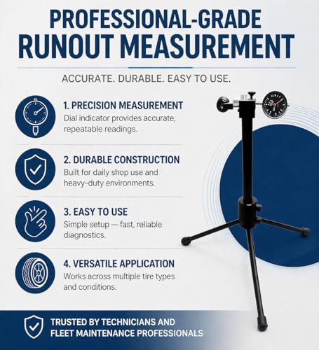 Image of TRU-BALANCE Runout Gauge for Truck Tires - Detect Wheel & Tire Vibration, Identify Out-of-Round Tires, Fleet Maintenance Diagnostic Tool with Dial Indicator