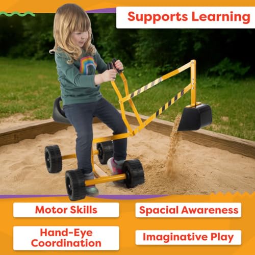 Ride on Excavator Toy for Sandbox or Beach - Heavy Duty Metal Sand Digger Excavator for Kids with Wheels and 360 Degree Rotating Seat - Kids Outdoor Play Equipment for Sand, Dirt, or Snow by Hey Play
