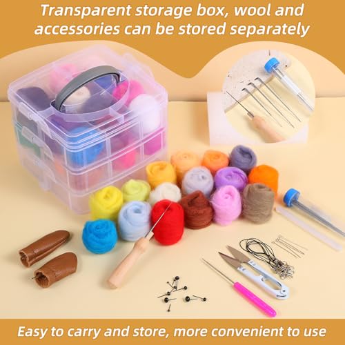 Image of mekueeex 40 Colors Needle Felting Kits for Beginners, Needle Felting Supplies Kits with Tools, Felt Starter Kits with Needles, Storage Bag for DIY Handcrafts Decoration