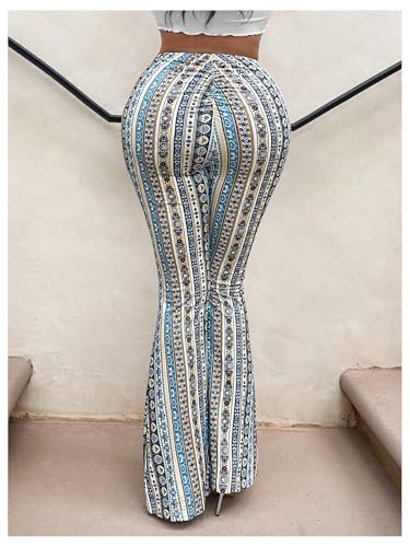 SOLY HUX Women's Boho Print Flare Pants Elastic High Waisted Bell Bottom Pants Long Trousers2