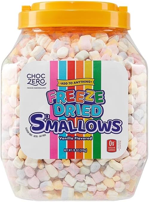 ChocZero Freeze Dried Marshmallow Bits - Zero Sugar Cereal Topping, Keto, Baking, Ice Cream, Large Value Jar, 18 Ounce (Pack of 1)