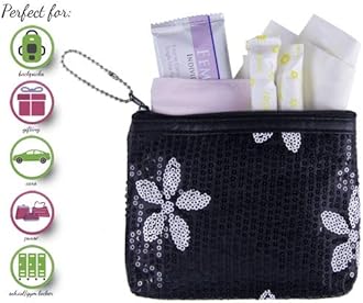 Period Starter Kit - Fashionable and Organic Menstrual Period Survival Kit - When Aunt Flo Makes a Surprise Visit! (Your First Choice to-Go!) (Black)