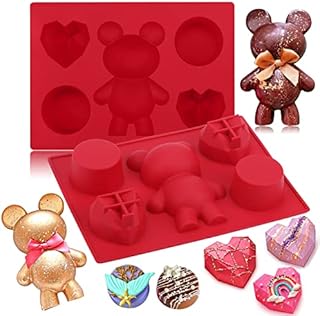 AIERSA Chocolate Molds Silicone for Bear Snack Treat Box, 2 Pcs Bear Diamond Heart Cylinder 3 in 1 Silicone Molds for Baking, DIY Breakable Christmas Day Valentines Day Gifts