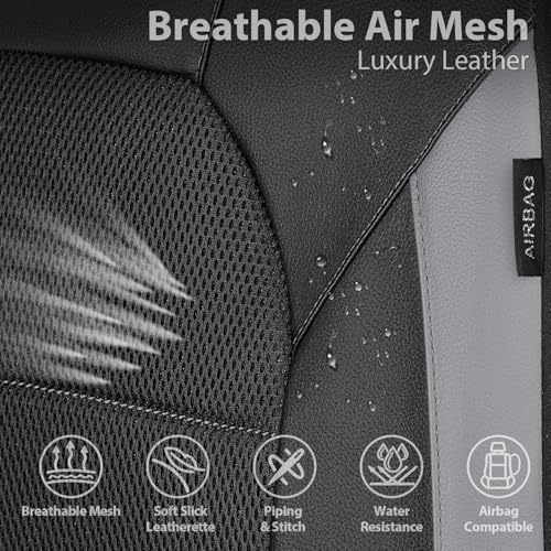 Image of CAR PASS Leather Car Seat Covers Front Seats only, with Air Mesh Front Seat Covers Breathable, Cool Automotive Seat Covers 2 Pack, Universal Fit Most Cars,SUV,Truck,Van Airbag Compatible(Black Gray)