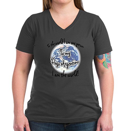 CafePress Dogo World2 Women's V Neck Dark T Shirt Womens Cotton V-Neck T-Shirt Charcoal