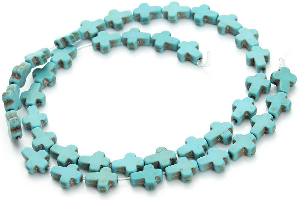 HAAMIIQII 12x16mm Blue Turquoise Cross Beads Loose Gemstone Beads for Jewelry Making Strand 15 Inch (24pcs) - Image 2