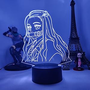 Anime Veilleuse Table Lampe LED 16 Couleurs Tanjirou Nezuko Zenitsu Lampe LED Japonais Anime Éclairage Décoratif pour Enfants Bébé (Nezuko)
