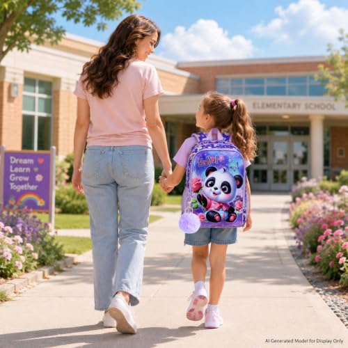 Image of AGSDON 3PCS Kids Backpack for Girls, 16 inch Kid Backpacks Panda Preschool for Elementary, Water Resistant Bookbag with Lunch Box