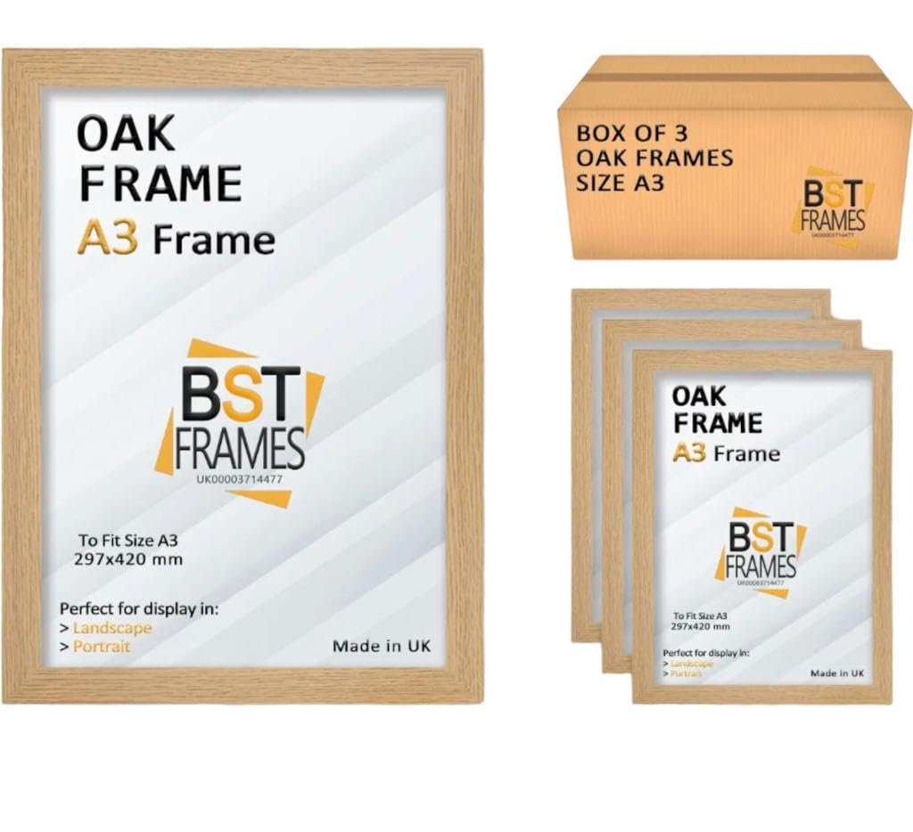 Pack Of 3 Modern Picture Photo Poster Frames (Oak, A3 (420 x 297mm)