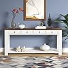 JIJIWANG Wood Console Table 60 Inch Long Sofa Tables for Living Room Entryway Table with Drawers and Shelves Farmhouse Style Narrow Accent Console Table with Storage, Antique White+ Brown Top