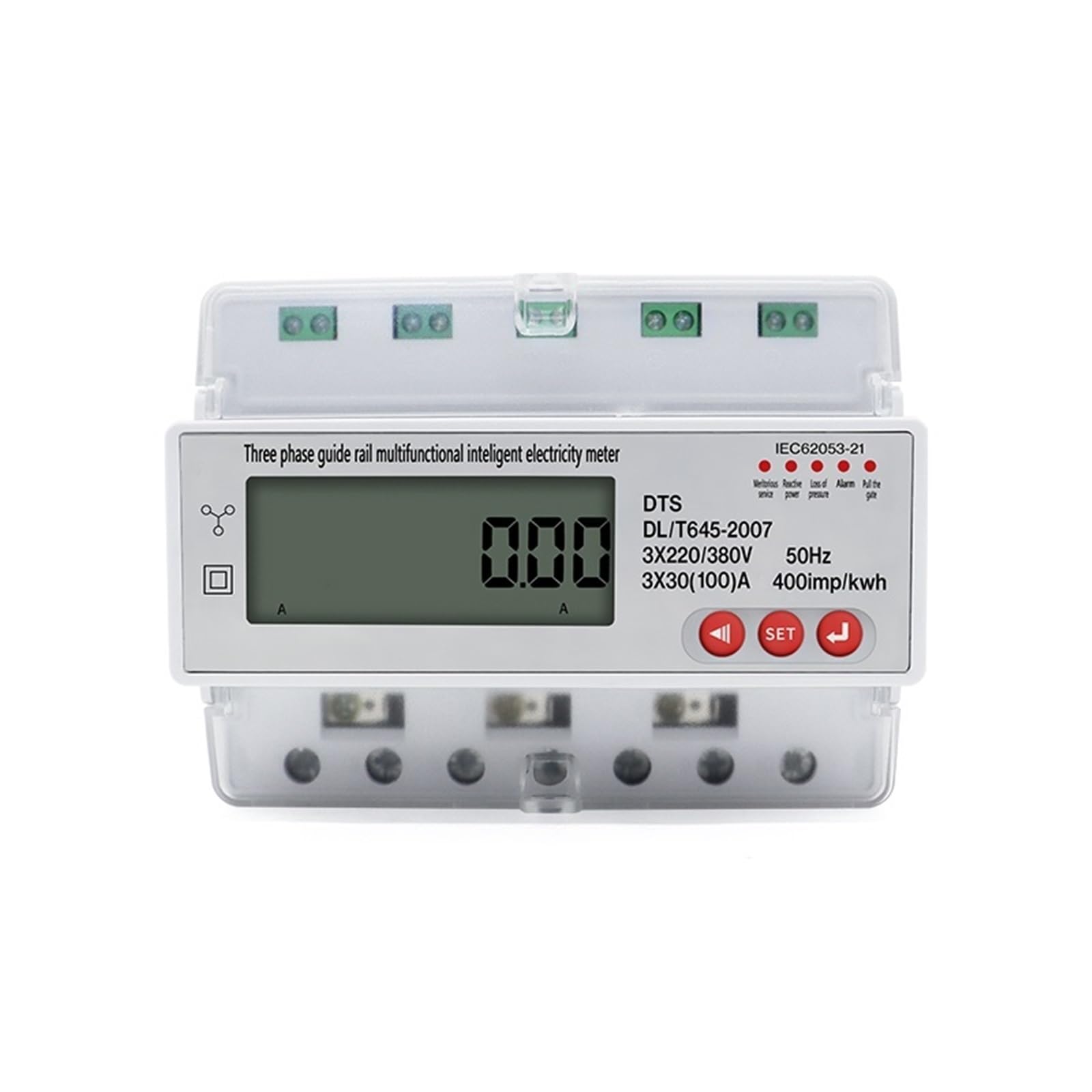 3-fazowy inteligentny licznik energii elektrycznej z szyną LCD 3 × 220/380 V 100 A z watomierzem RS485, 1 szt.