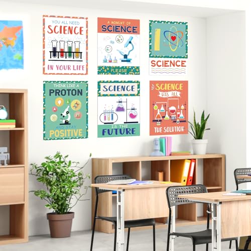 Image of PAIVSUN Science Posters for Classroom, 6 Pcs Science Classroom Decor, Inspirational Scientific Poster Decorations for Elementary Middle High School Teacher Must Haves (Green and Orange)