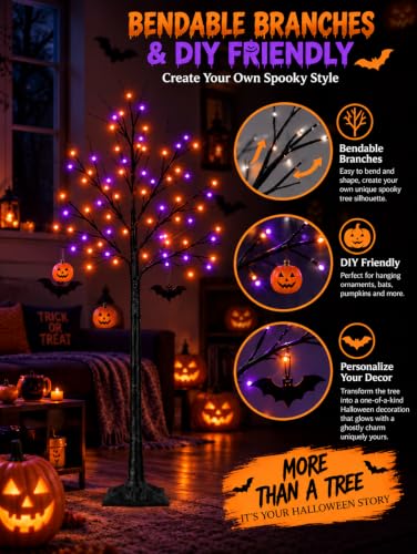 Black Halloween Tree with Purple and Orange Lights, 2Pack 6FT 300LED | Bright Light Up Spooky Tree, Timer, DIY Branches, Waterproof Halloween Outdoor Decorations for Home Indoor Party Garden Decor - image 6