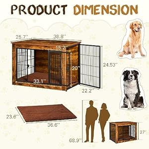 Dog crate furniture with thick cushion side end table wooden dog cage with double doors chew resistant dog kennel dog house indoor for small to large dog l   cucciolini doodles