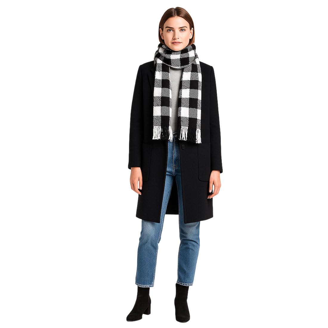 Premium Unisex Wool Muffler – Black & White Check Pattern | Soft Warm Winter Scarf for Men & Women-image-33