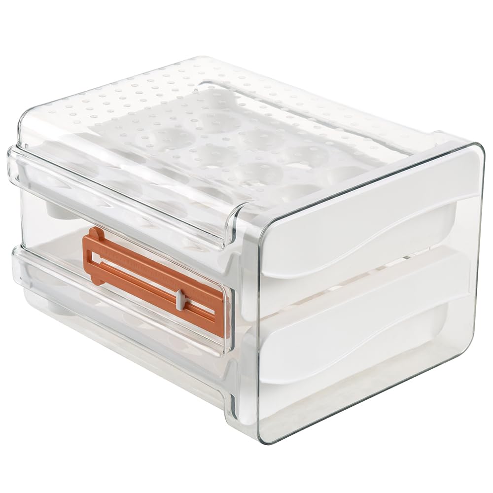 NeoStyle 44 Grid Egg Storage Container for Refrigerator,Kitchen Egg Tray with Timer,Transparent 2 Drawers Chicken Egg Storage Container,Fridge Egg Organizer for Kitchen (2 Layer)