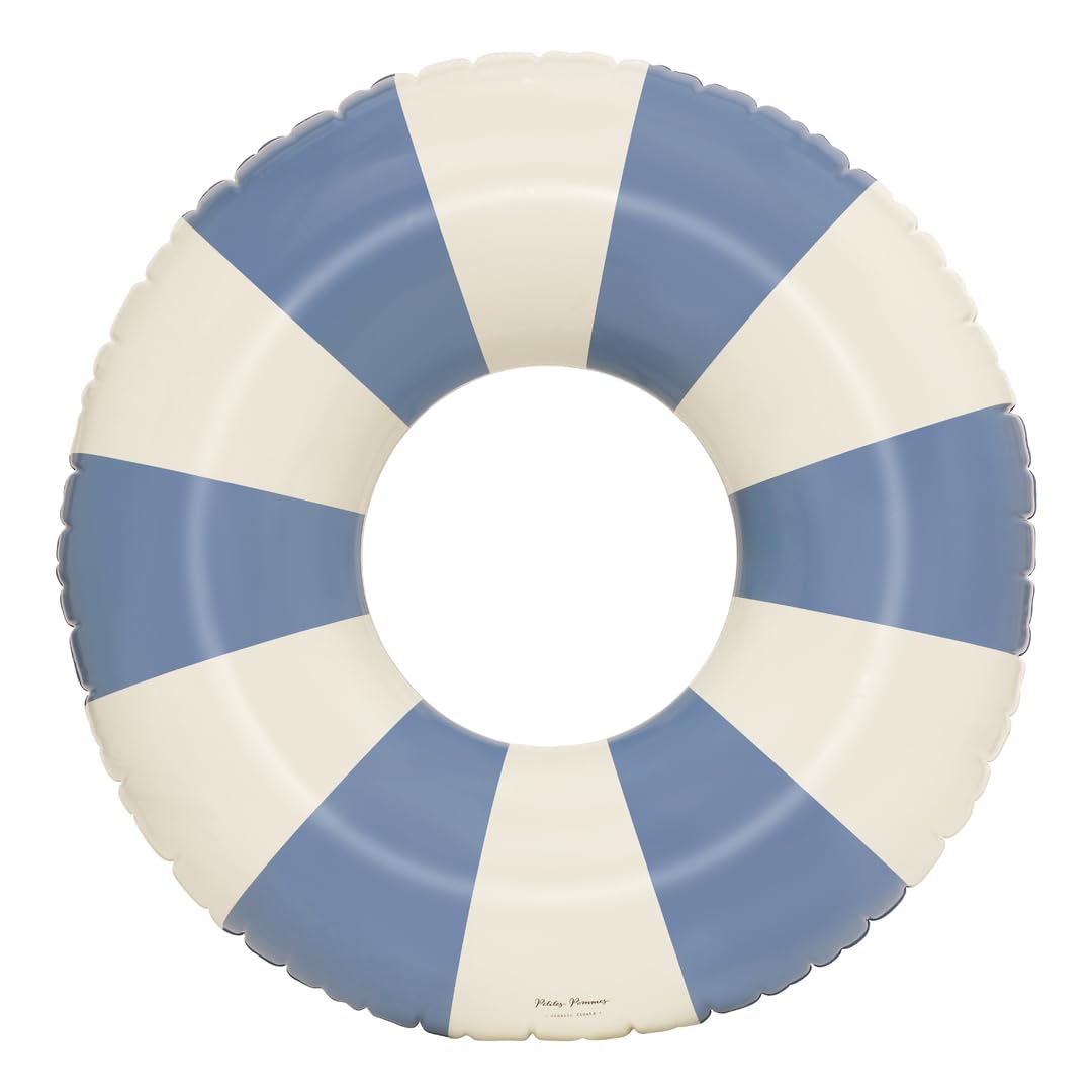 Petites-Pommes Tire Pool Float for Adults - Durable Inner Tube, Handprinted Classic Striped Design Float Ring, Soft Comfort Seaming, Packable Floats for Travel, Pale Blue, 47 inch โ image 1