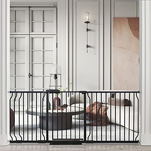 Belabb Extra Wide Baby Gate Tension Indoor Safety Gates Black Metal Large Pet Gate Pressure Mounted Walk Through Long Dog Gate For The House Doorways Stairs (76.3 Inch-81.2 Inch/194Cm-206Cm, Black) #TOP16