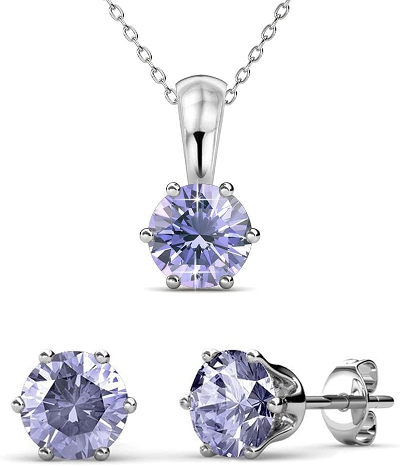 Cate & Chloe June Birthstone Earring and Necklace Set - 18k White Gold Plated with 1ct Genuine Gemstone Crystals, Birthstone Jewelry for Women