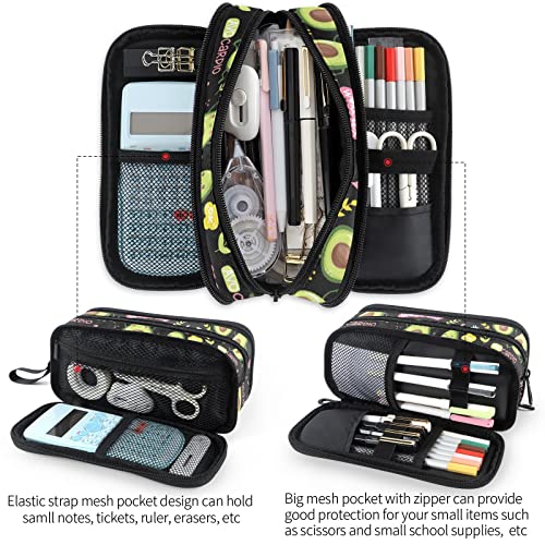 Image of Fustylead Cute Avocado Pencil Pen Case Stationery Bag, 3 Compartments School College Office Desk Organizer Storage Pouch Makeup Bag for Teen Boys Girls Students