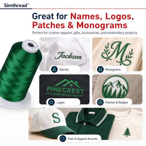 Image of Simthread 5000M 40WT Polyester Embroidery Thread, Emerald Green 507 | 5000M 40WT polyester thread feeds smoothly for machine embroidery, monograms, logos, patches and quilting.
