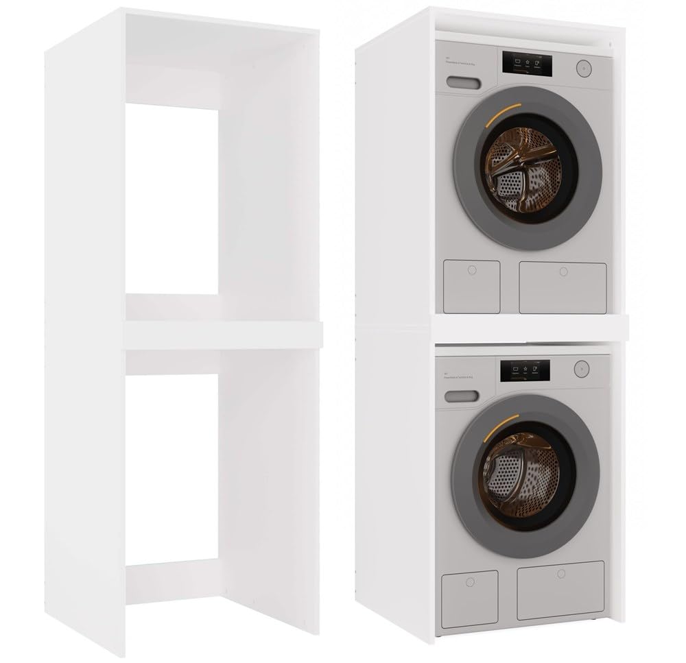 CDF Washing Machine Cabinet Storage for Washer and Dryer White Space Saving Stand Shelf Laundry Bathroom Kitchen Double Storage Cabinet for WC laminated board 16 mm H: 180 cm Easy Installation โ image 1