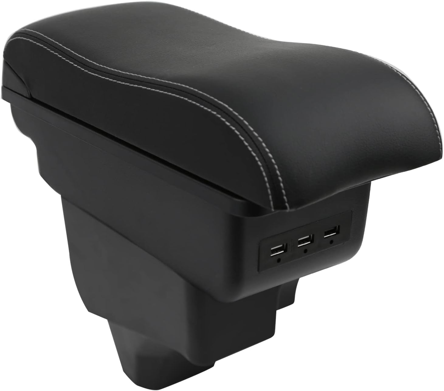 Auto Armlehne compatible with Peugeot 2008/208 Armlehnen 2019-2024 Armstütze Armauflage Zentraler Staukasten Schwarz mit weißen Nähten