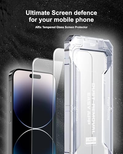 Image of Affix 2 Pack for iPhone 14 Pro Max Full Coverage Tempered Glass, Screen Protector Guard with Easy Fix Installation Tool, 9H Hardness Shatterproof, HD Clear Scratch Resistant