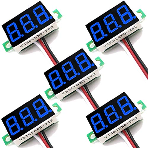Image of (5 Pack) JacobsParts DC 0-30V 3-Wire Voltmeter 3-Digit LED Display Panel Volt Meter Digital Voltage Tester (Blue)