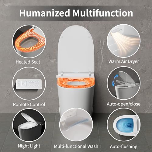 Image of Luxury Smart Toilet with Bidet Built in, Auto Open Close, Foam Shield
