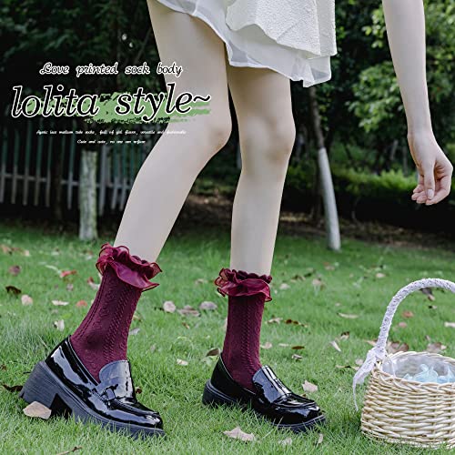 SRYL Women Ankle Socks, Lace Ruffle Frilly Comfortable Cotton Socks Fashion Ladies Girl Princess4