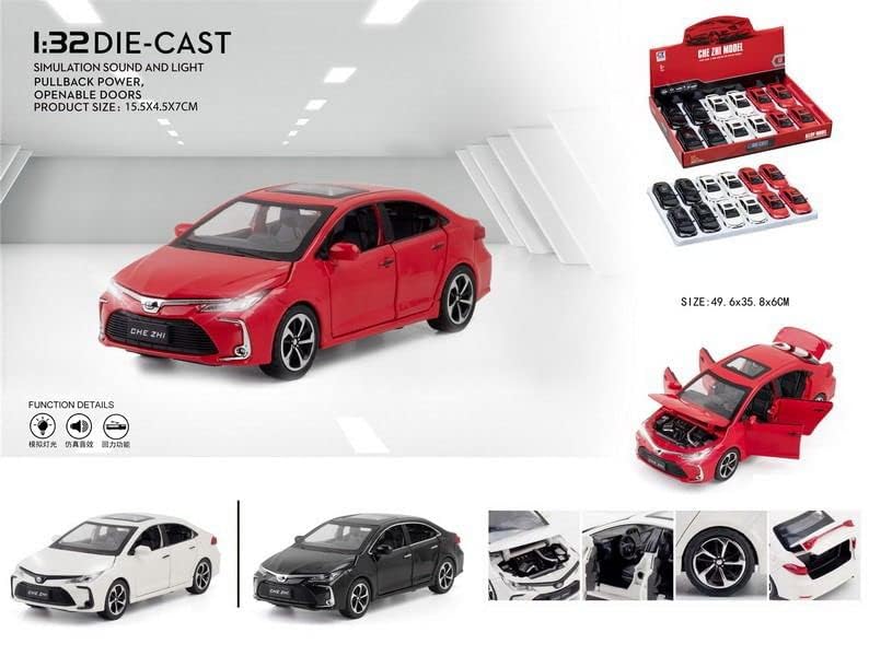 Image of 1:32 Scale Toyota Corolla Toy Car | Metal Pullback Diecast Car for Kids with Openable Doors, Sound, Light Effects Toy for Car Enthusiasts (Color As Per Available)