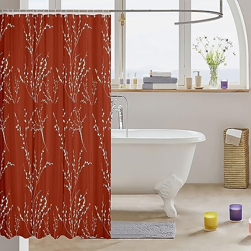 Bedluxy Terracotta Branches Bath Curtain Flower Plum Blossom Shower Curtain for Kids Decor Leaf Bathroom Shower Curtain Set Polyester Kids Bathroom Accessories 72x78 Inch - Image 3