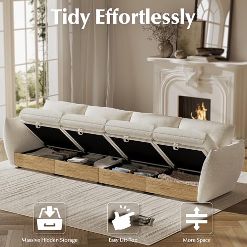 Image of 134 inch 4-Seater Cloud Couch Sectional Modular Sofa with Storage, Modular Deep Seat Couch Oversized Sofa with Ottoman, Armrest Pillow, Easy Assembly for Living Room, Apartment, Office, Ivory