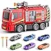 Fire Trucks Toy Set for Boys Age 3-5 4-7, Fire Car Truck for Toddlers 3 4 5 6 Years Old, Transport Truck Christmas Birthday Gifts Race Car Sets, Kids Toddlers Firetruck Toys with Light Sound Shooting