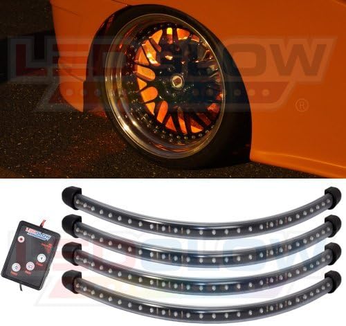 LEDGlow 4pc Orange LED Wheel Well Fender Accent Neon Lighting Kit for Cars & Trucks - 6 Patterns - Music Mode - 24" Water Resistant Flexible Tubes - Includes Control Box & Wireless Remote